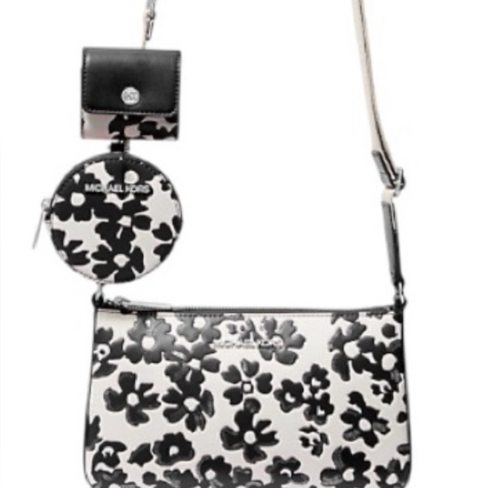 Michael Michael Kors Black and White Floral Crossbody Jet Set -NWT